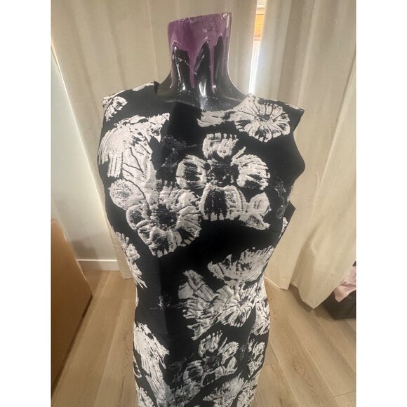 Natori Womens Black & White Floral Sheath Dress Size 8 Polyester/Metallic Blend - Picture 5 of 9